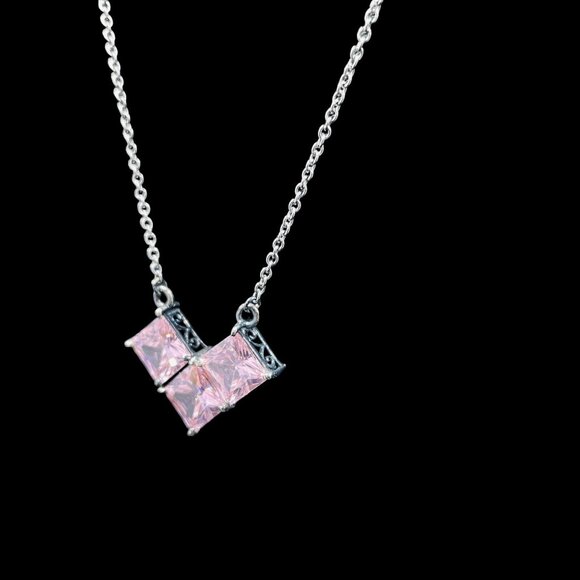 Pink Heart Crystal Necklace Dainty Minimalist Pendant Silver Tone Chain Gift NWT - Picture 5 of 7